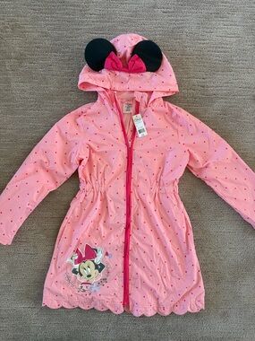NWT Disney Pink Minnie Mouse Hooded Rain Jacket with Ears and Bow Sz 7/8